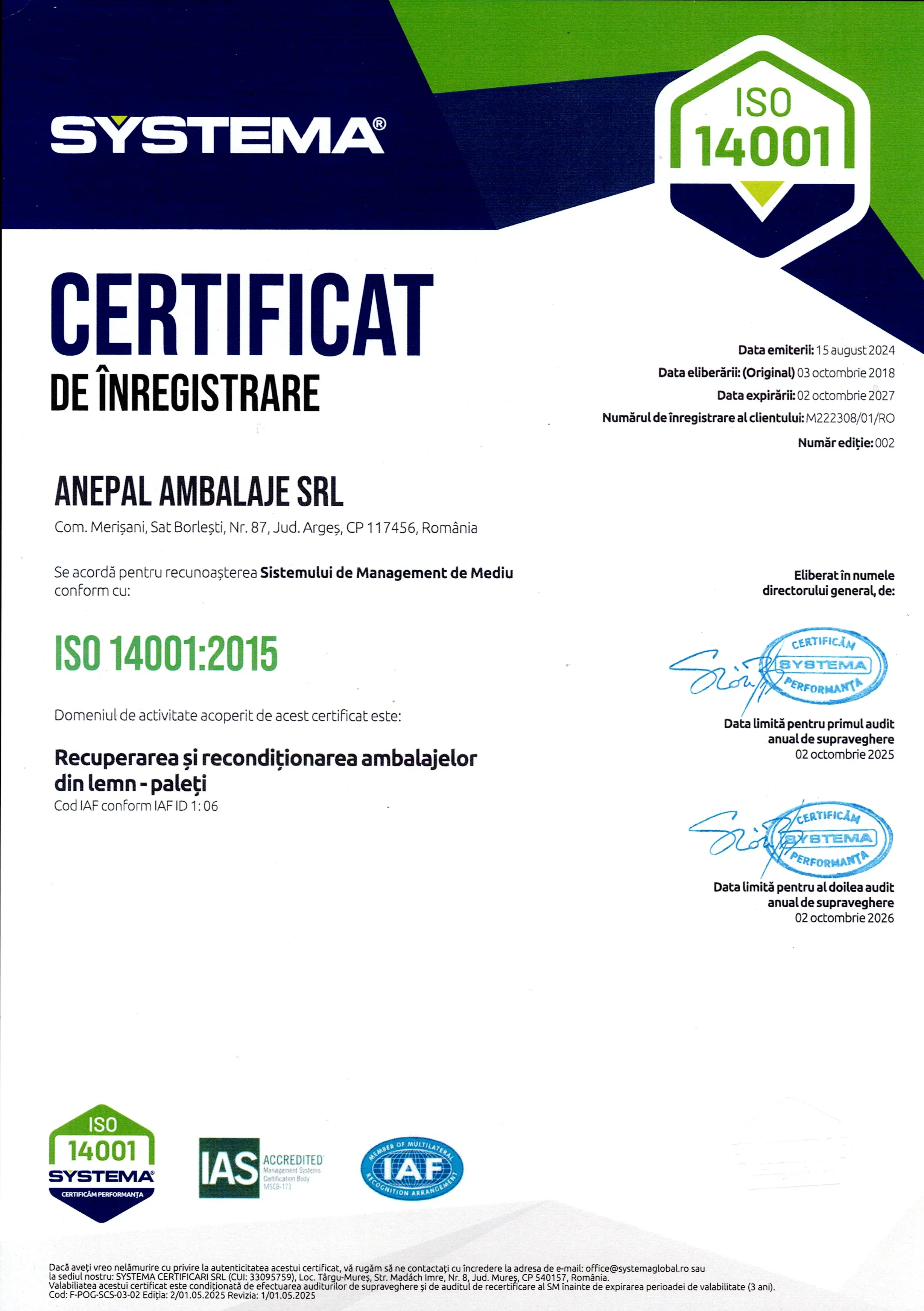 Certificare ISO 14001