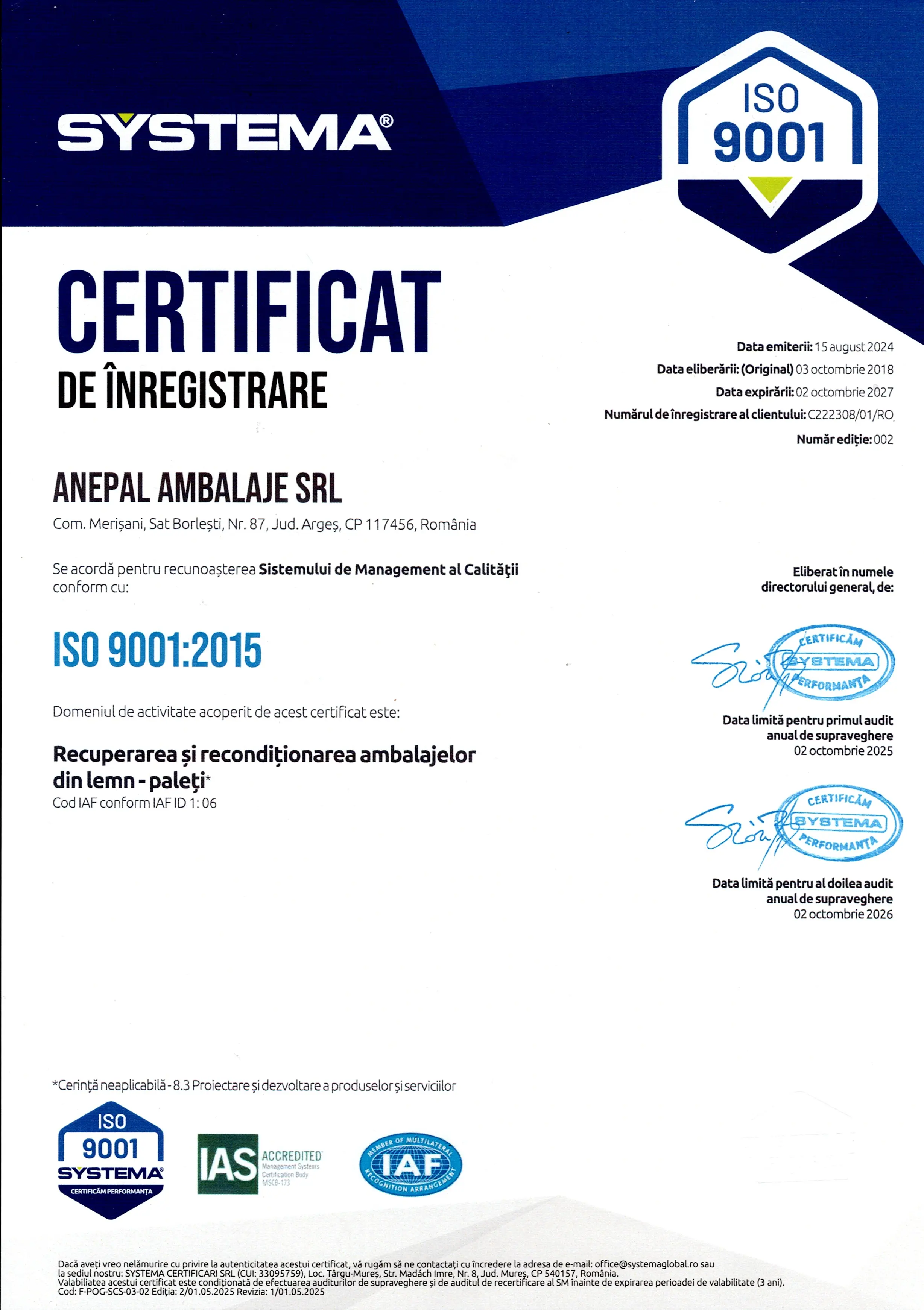 Certificare ISO 9001